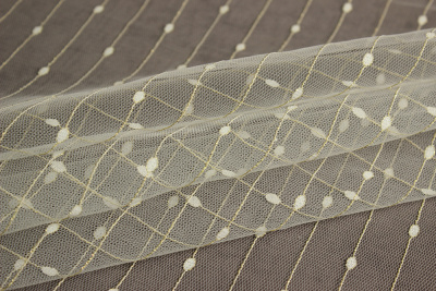 Сетка вышивка металлик 15309 Молочный/золото - изображение