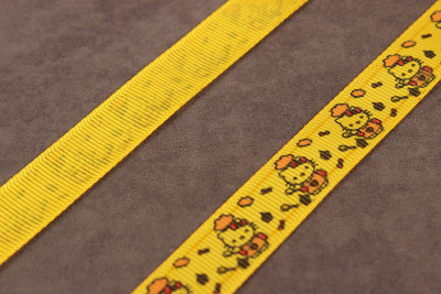 Репсовая лента с рисунком 15мм Hello Kitty Желтый/оранжевый/красный/черный - изображение