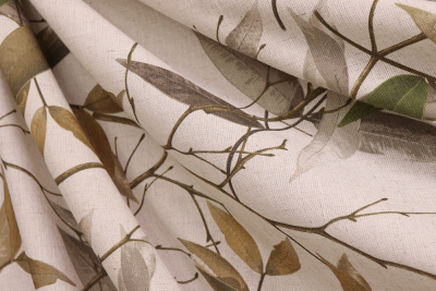 Портьера с рисунком Листья серо-коричневые на бежевом - изображение