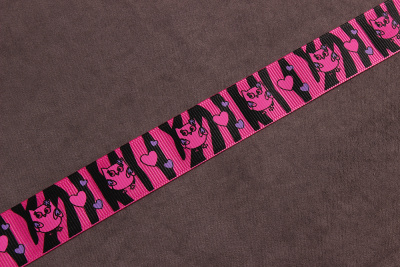 Репсовая лента с рисунком 25мм Совы на розово-черном - изображение