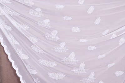 Сетка вышивка Листья белая - изображение