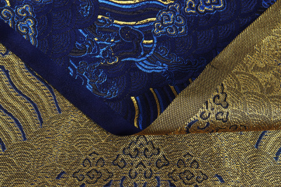 Шелк-жаккард волны Т.синий/желтый/синий - изображение