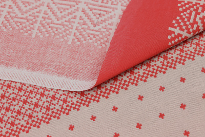 Лён набивной 145 гр/м.кв. Вышивка сударыня на сером - изображение