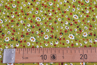 Штапель набивной 7459 100гр/м.кв.Мелкие цветы на оливковом - изображение