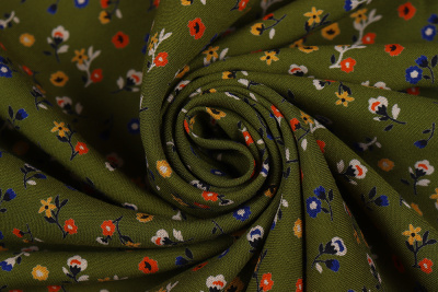 Штапель набивной 7680 Мелкие цветы на хаки - изображение