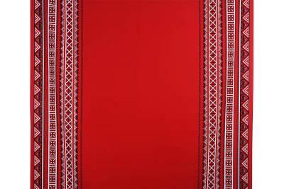 Габардин набивной бордюр Славянский рисунок на красном - изображение
