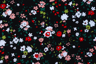 Поплин набивной Цветы на черном - изображение