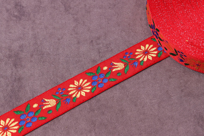 Лента 23мм жаккардовая 8924 Красный/жёлтый/зелёный/синий - изображение