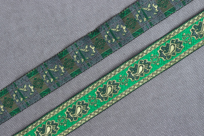 Тесьма  жаккардовая 20мм №48 Огурцы Золото/Зеленый - изображение