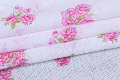 Ситец 80 набивной 85 гр/м.кв. Розовые розы на белом - изображение