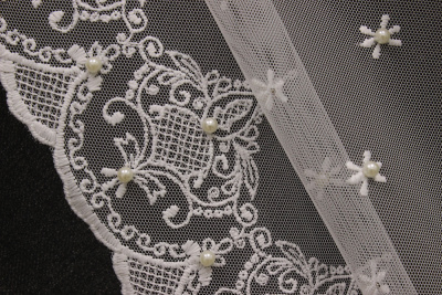 Сетка вышивка белая с жемчугом - изображение
