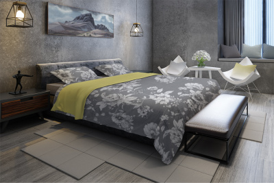 Поплин набивной 220 115гр/м.кв. Цветы на сером - изображение