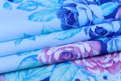 Габардин набивной купон Круг Голубой - изображение