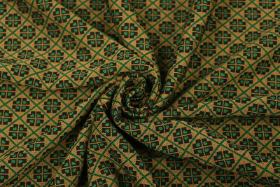Трикотаж-жаккард ROYCE 54016 Ромбы/цветы Горчичный/зеленый/черный - изображение