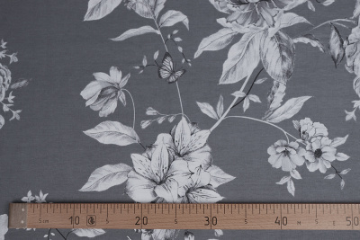 Поплин набивной 220 115гр/м.кв. Цветы на сером - изображение