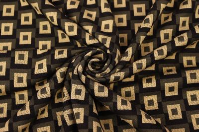 Трикотаж-жаккард ROYCE 54016 Квадраты Бежевый/хаки/черный - изображение