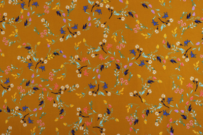 Шелк-сатин 10922 Цветы на т.горчичном - изображение