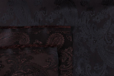 Подклад вискоза-жаккард Огурцы Т-528  Т.коричневый - изображение