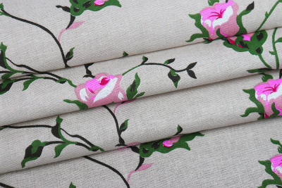 Лён набивной 145 гр/м.кв. Бутоны на сером - изображение