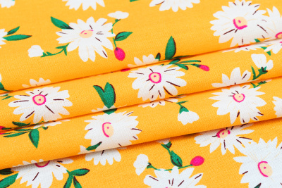 Поплин набивной Цветы на желтом - изображение