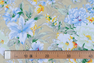 Тик нав. набивной 220 Цветы на бежевом - изображение