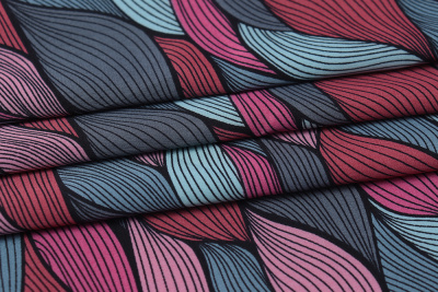 Шелк-атлас набивной 027 Абстракция Серо-розовый - изображение