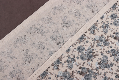 Лен набивной П-25 150 ИВ Розочки на бежевом - изображение