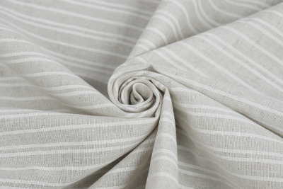 Лен набивной П-25 150 ИВ Белые полосы на бежевом - изображение