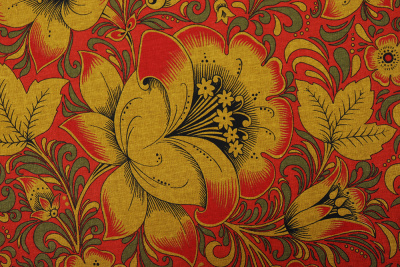 Бязь-универсал П13-150 ИВ Хохлома на красном - изображение