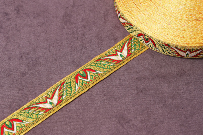 Лента 22мм жаккардовая 7971 Лилия Жёлтый/красный/белый/зелёный - изображение