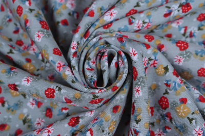 Штапель набивной 11978  Мелкие цветы на сером - изображение