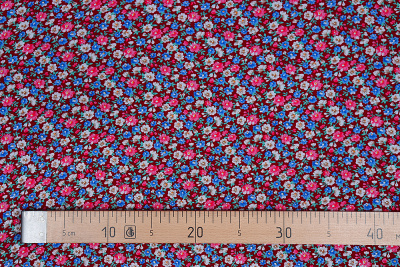 Штапель набивной 7532 Мелкие цветы на т.красном - изображение