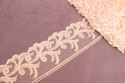 Кружево на сетке 120мм Золотисто-бежевый - изображение