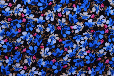 Штапель набивной 11978 Цветы на т.синем - изображение