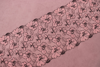 Кружево 225мм на сетке KRUZHEVO Пыльный розовый/Черный - изображение