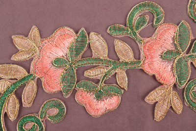 Термоаппликация Цветы с золотом Розовый Р82 - изображение