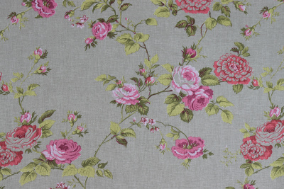 Лён набивной 145 гр/м.кв. Роза Прованс на сером - изображение