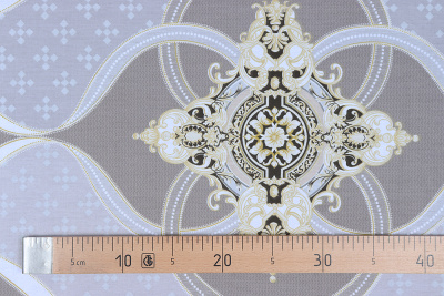 Сатин набивной 220 115 гр/м.кв. Абстракция Коричневый на бежевом - изображение