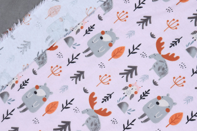 Фланель наб 90 Лесные звери на розовом - изображение
