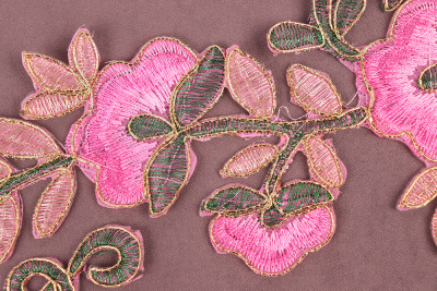Термоаппликация Цветы с золотом Яр.Розовый Р82 - изображение