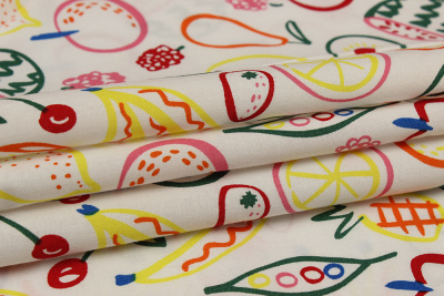 Хлопок-стрейч Неоновые фрукты на белом - изображение