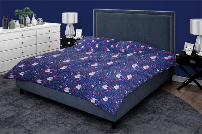 Бязь набивная 150 Ив 120 г/м2 Лисичка на т.синем - изображение