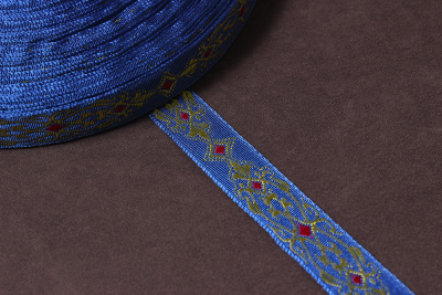 Лента 17мм жаккардовая 8969 Синий/красный/желтый - изображение