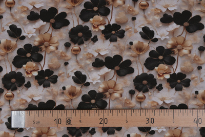 Кулирная гладь с лайкрой Цветы на бежевом - изображение