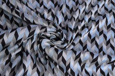 Шелк-атлас набивной 017-50 90гр/м.кв. Геометрия Голубой - изображение