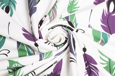 Кулирная гладь с лайкрой 190гр/м.кв. Перья на белом - изображение