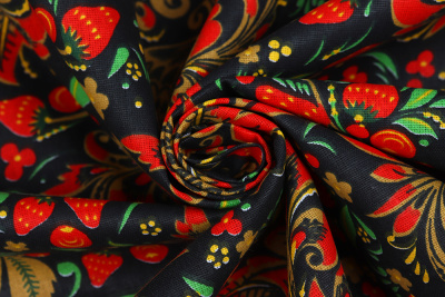 Бязь набивная 262 Ив 122 гр/м о/м Хохлома на черном - изображение