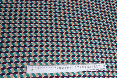 Шелк-атлас набивной 018-50 90гр/м.кв. Геометрия Зеленый - изображение