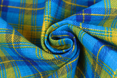 Полотно вафельное Клетка Синий/желтый - изображение