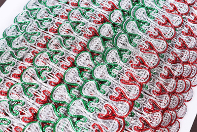 Тесьма 35мм плетеная Серебро/красный/зеленый - изображение